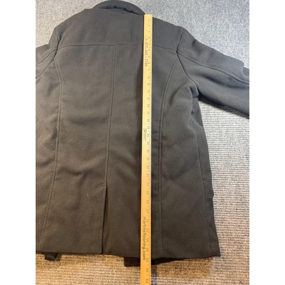 Chaps Mens Black Wool Blend‎ Walking Coat Jacket L/G Button Front Zip Up